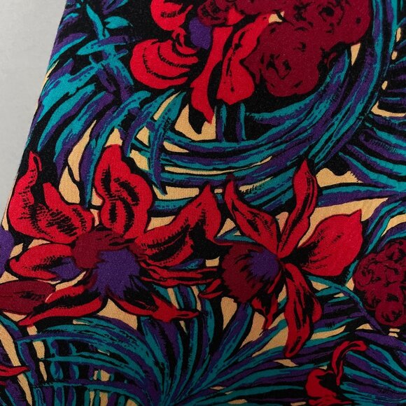 Vintage Skirt Tropical Floral Elastic Waistband Blue Red Eclectic Maximalist 80s - Picture 8 of 8